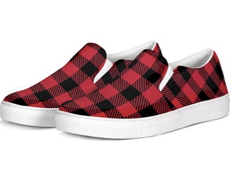 black and red plaid shoes