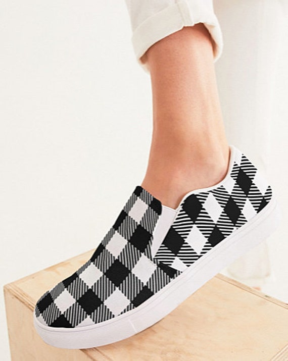 Black and White Buffalo Plaid Slip On 