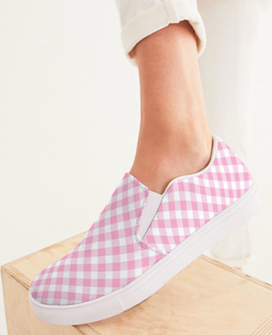 Pink and White Gingham Slip on Canvas Shoes - Etsy