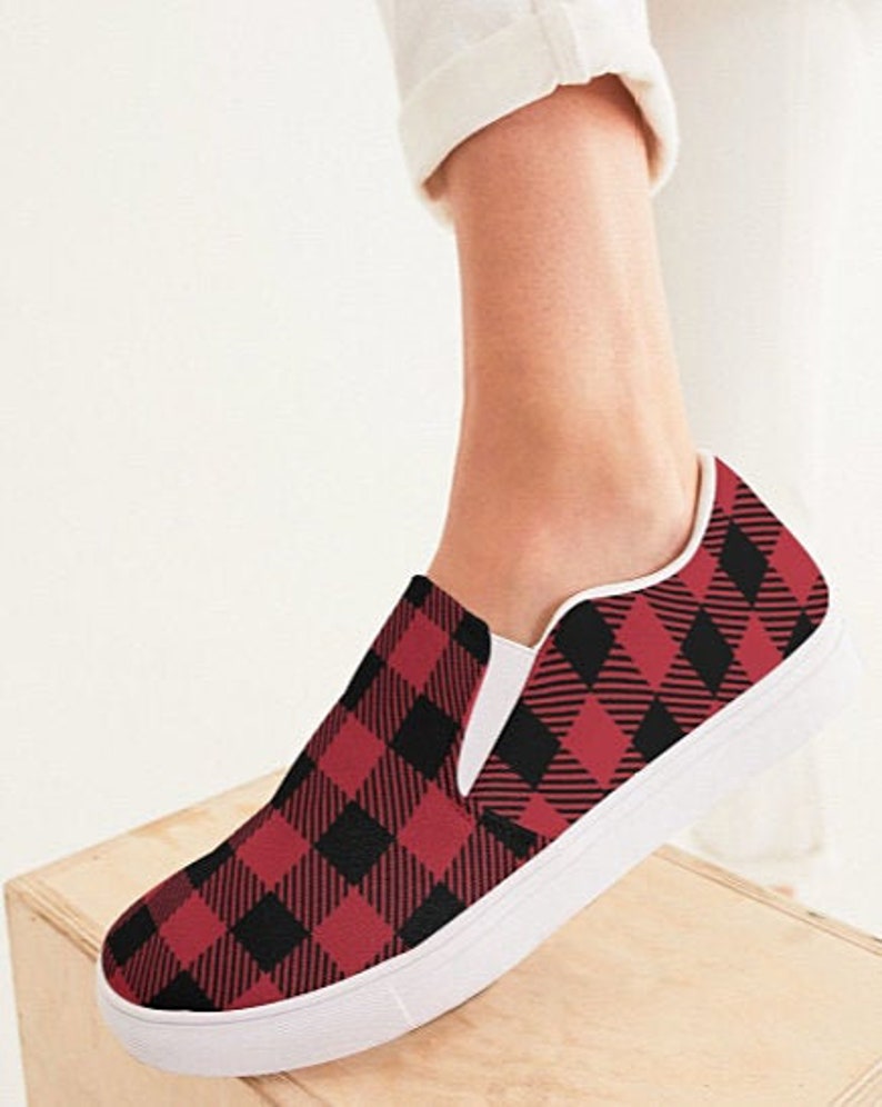 Black and Red Buffalo Plaid Slip on Canvas Shoes Etsy
