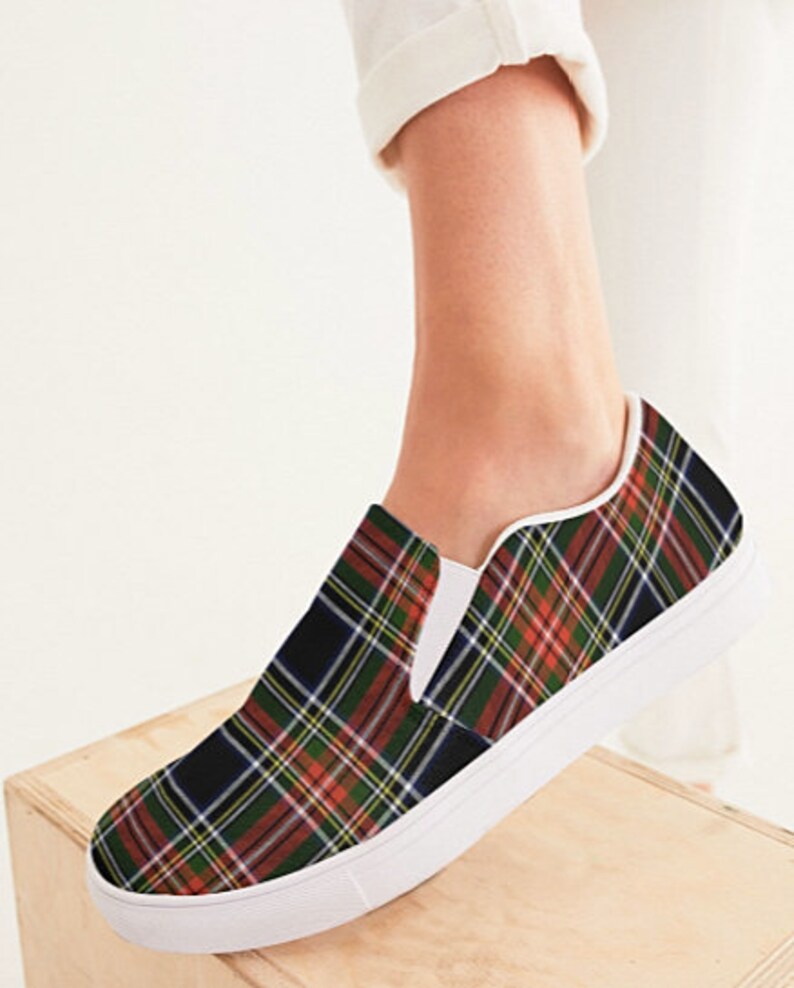 Stewart Black Tartan Plaid Slip on Canvas Shoes Etsy