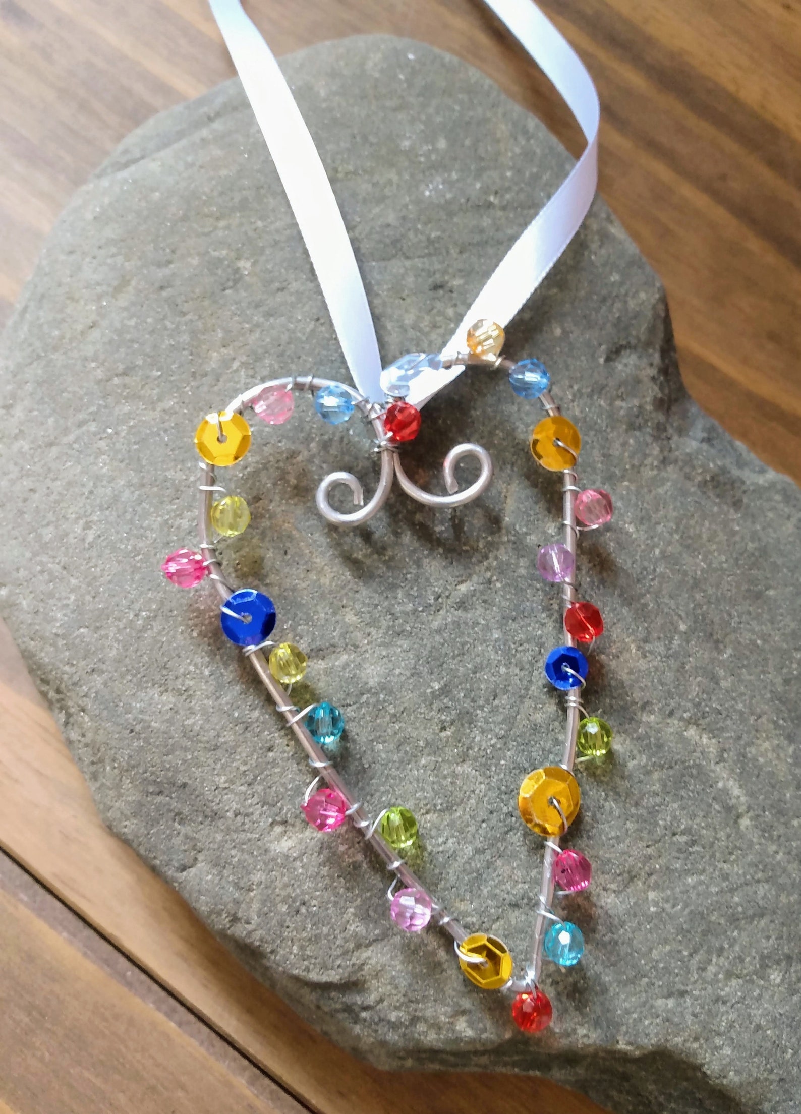 Wire Beaded Hanging Heart Decoration Window Hanging Heart Etsy