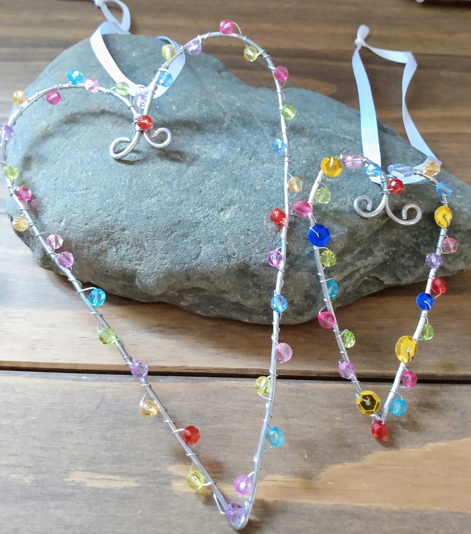 Wire Beaded Hanging Heart Decoration Window Hanging Heart Etsy