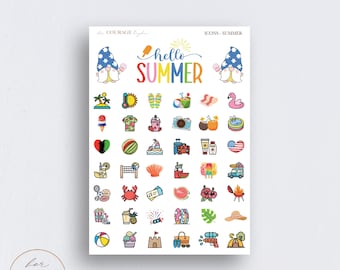 Summer Bucket List Planner Stickers, HELLO SUMMER Bucket List Mini Icons, Seasonal Activities Planner Stickers for Journals and Planners