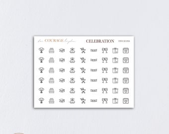 TEENY TINY Planner Icon Stickers, CELEBRATION Tiny Icon Stickers, Tiny Balloons Cake Graduation Mix Icons, Transparent Clear or Matte