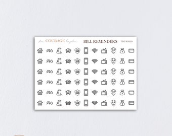 TEENY TINY Planner Icon Stickers, BILL Reminders Budgeting Stickers, Mini Teeny Tiny House Electricity Trash Mix, Transparent Clear, Matte