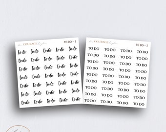 May include: Two sheets of white sticker paper with black text. The first sheet has the text "TO DO - 1" and the second sheet has the text "TO DO - 2". Both sheets have multiple "todo" stickers in a handwritten font.