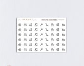 TEENY TINY Planner Icon Stickers, House CHORES Icon Stickers, Mini Teeny Tiny Laundry Basket Bed Vacuum Trash Mix, Transparent Clear, Matte