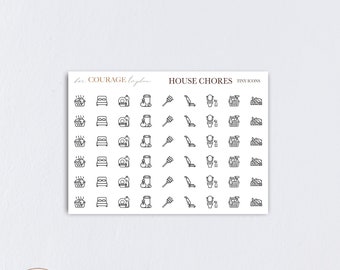 TEENY TINY Planner Icon Stickers, House CHORES Icon Stickers, Mini Teeny Tiny Laundry Basket Bed Vacuum Trash Mix, Transparent Clear, Matte