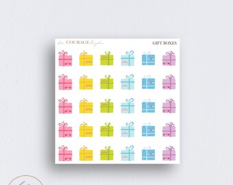 GIFT BOXES Planner Stickers, Mini Colorful Gift Boxes Stickers, Transparent Clear or Matte, Everyday Two Dollar Tuesday Stickers