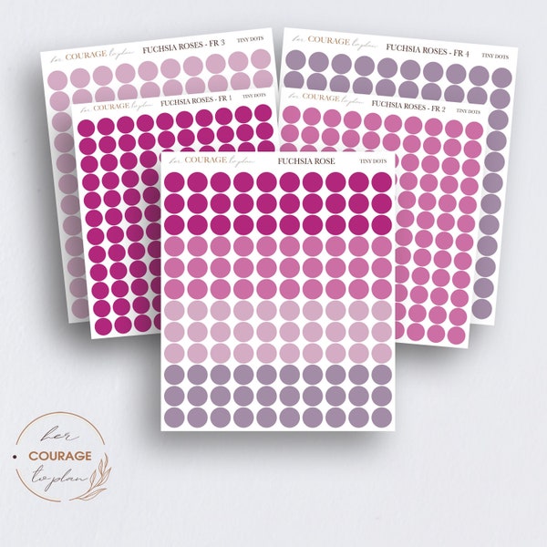 Teeny Tiny Dot Planner Stickers, FUCHSIA ROSES Mini Colorful Circles, TRANSPARENT or Matte, Minimal Bullet Journal Planners, 120 Stickers
