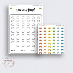 NEW CAR FUND Savings Planner Stickers, Budget Friendly Beginner Savings Challenges Tracker with Stickers for Bullet Journals and Planners