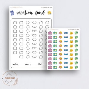 VACATION Fund Savings Planner Stickers, Budget Friendly Beginner Savings Challenges Tracker with Stickers for Bullet Journals and Planners