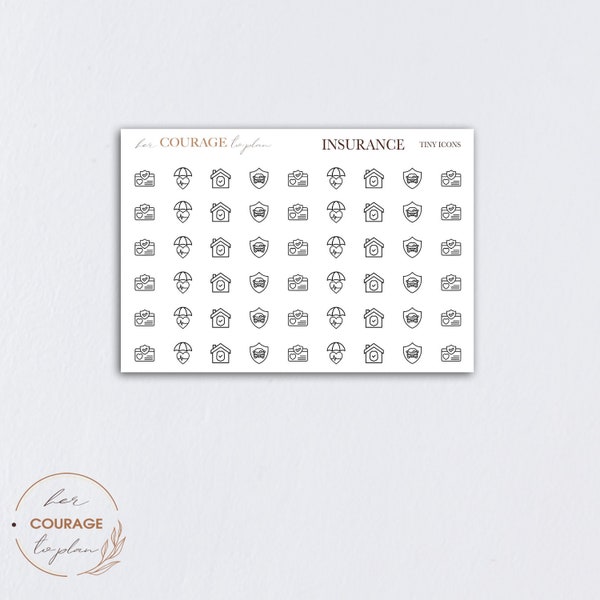 TEENY TINY Planner Icon Stickers, INSURANCE Icon Stickers, Mini Teeny Tiny Home Health Life Medical Insurance Mix, Transparent Clear, Matte