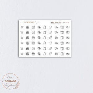 TEENY TINY Planner Icon Stickers, SHOPPING Icon Stickers, Mini Teeny Tiny Shopping Bag Cart Delivery Truck Mix, Transparent Clear, Matte