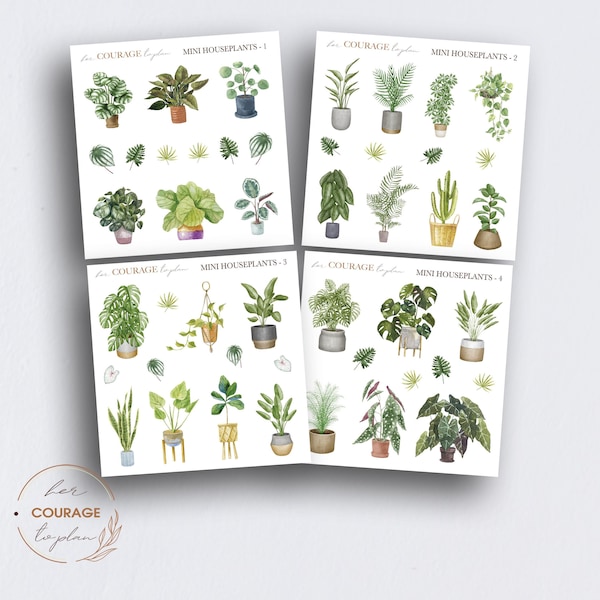 Potted Houseplants Planner Stickers, Indoor Potted Plant Lover Mini Stickers, Transparent Clear or Matte, Everyday Two Dollar Tuesday