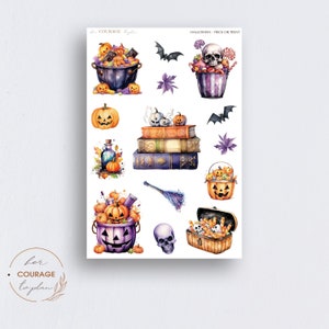 Halloween Journal Planner Stickers, TRICK or TREAT, Halloween Candy Magic Book Witch Broom Skull Deco Stickers for Bullet Journals Planners
