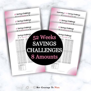 52-Week Savings Challenges PRINTABLE, 2023 Savings Challenges, 8 Amounts to Choose From, Low Income Savings Challenges, Save Money Trackers