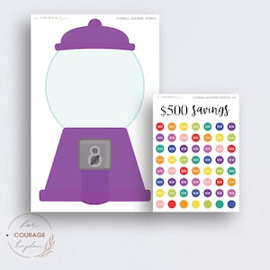 TEN DOLLAR Savings Challenge Stickers, Save 500 Dollars, Gumball Machine 10 Dollar Savings Tracker, Budget Friendly Money Savings Challenge