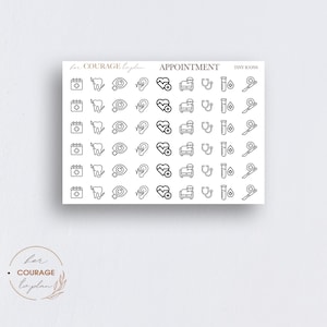 TEENY TINY Planner Icon Stickers, Doctor APPOINTMENT Reminder Stickers, Mini Teeny Tiny Eye Ear Heart Dentist Mix, Transparent Clear, Matte
