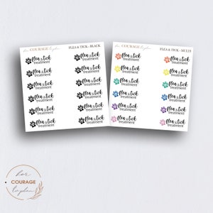FLEA & TICK TREATMENT Script Planner Stickers, Mini Flea Tick Treatment Reminder Stickers, Transparent Clear or Matte, Two Dollar Tuesday