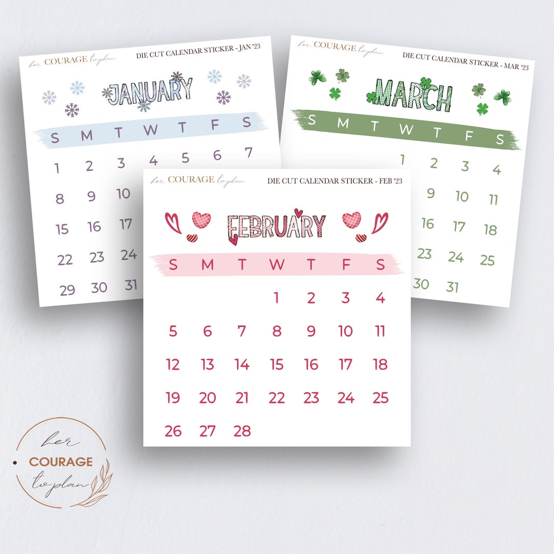 2023 Calendar Die Cut Stickers Cute Theme Monthly Titles Etsy