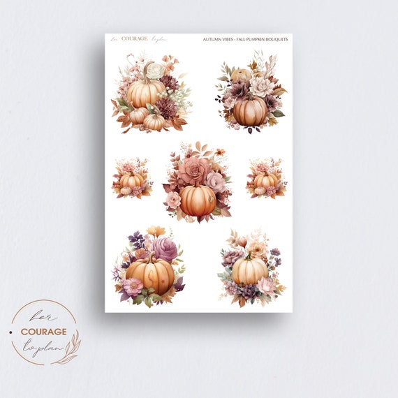 Autumn Vibes Journal Planner Stickers, FALL PUMPKIN BOUQUETS, Fall Vibes Pumpkins Deco Stickers for Bullet Journals Planners
