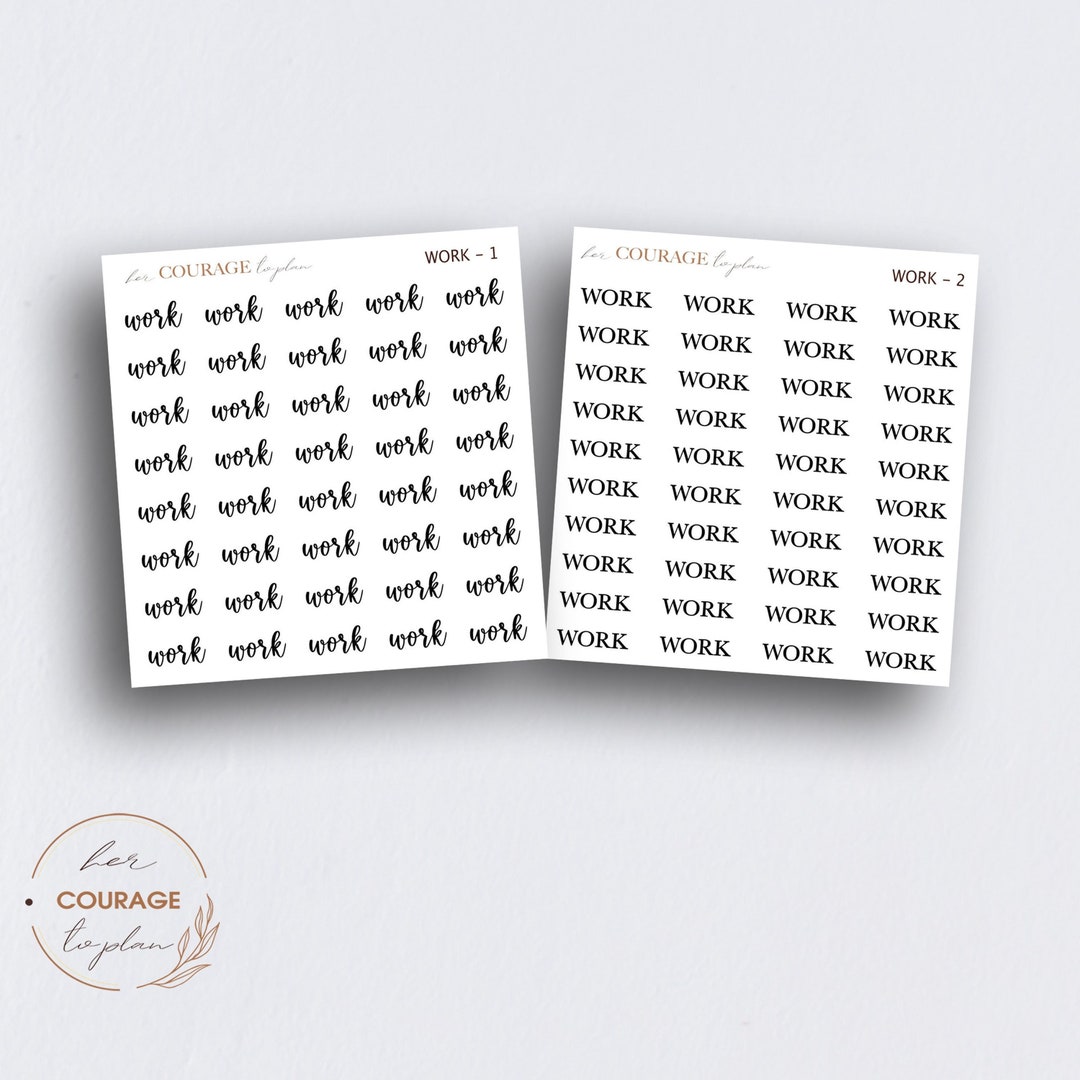 WORK Planner Stickers, MINI Work Script Stickers, Transparent Clear or ...
