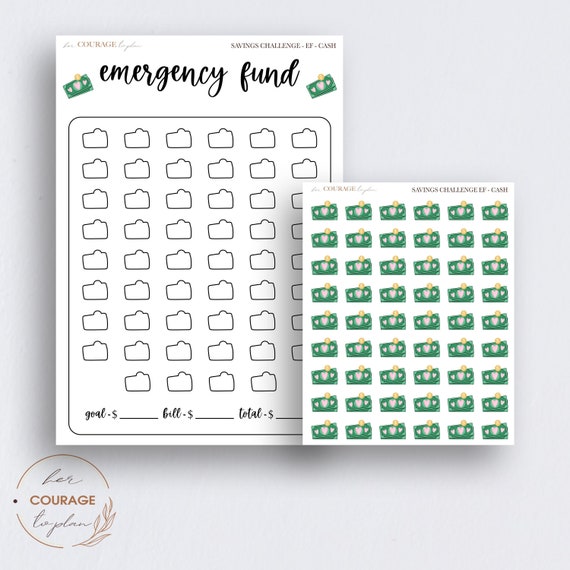 EMERGENCY Fund Savings Planner Stickers, Budget Friendly Beginner Savings Challenges Tracker with Stickers for Bullet Journals and Planners
