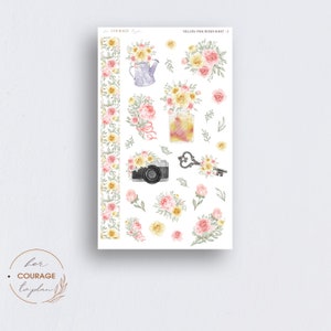 Floral Journal Stickers, YELLOW PINK Roses Stickers, Spring Yellow Pink ...