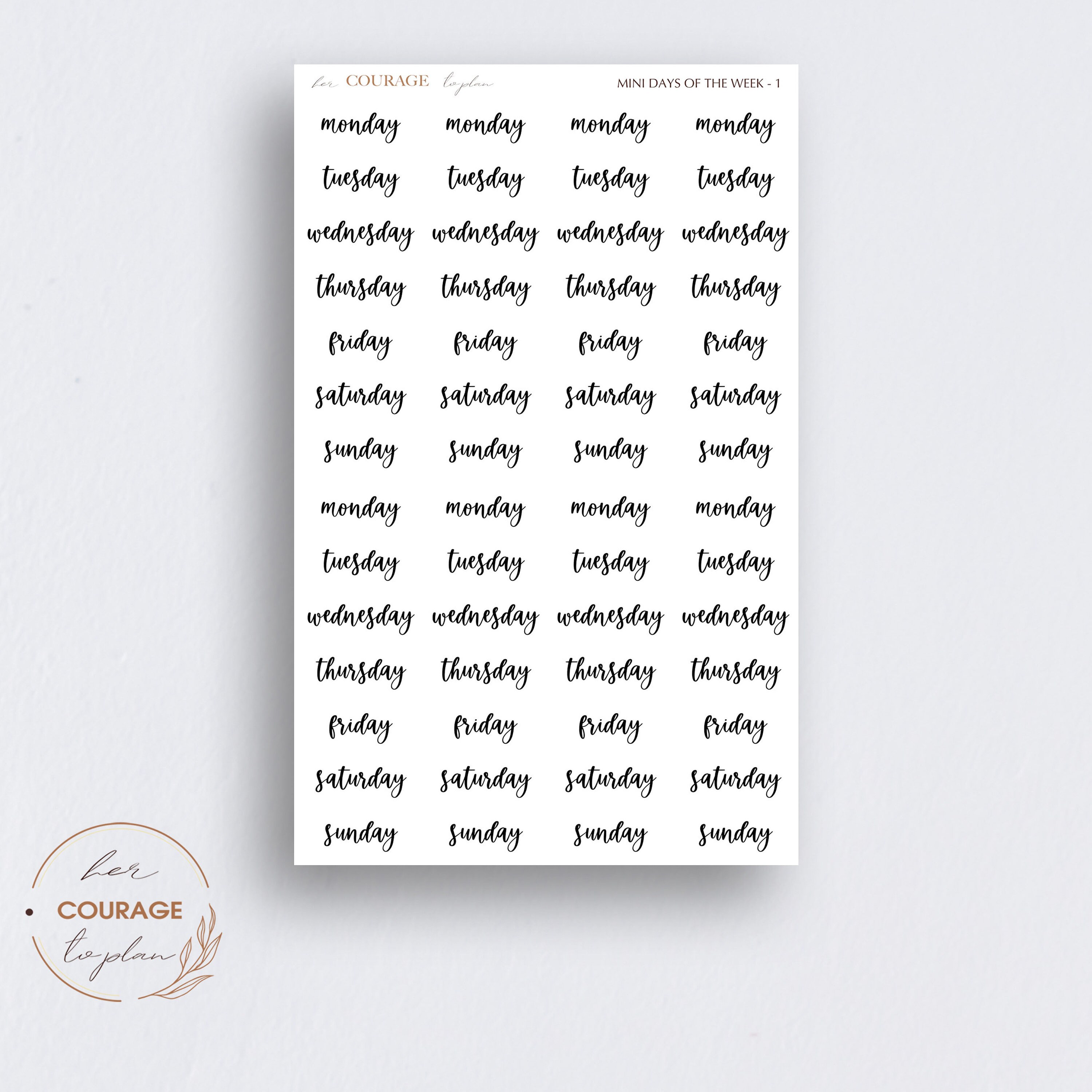 The Weekly Diary: Monthly Days of the Week Stickers (10 Font Choices A