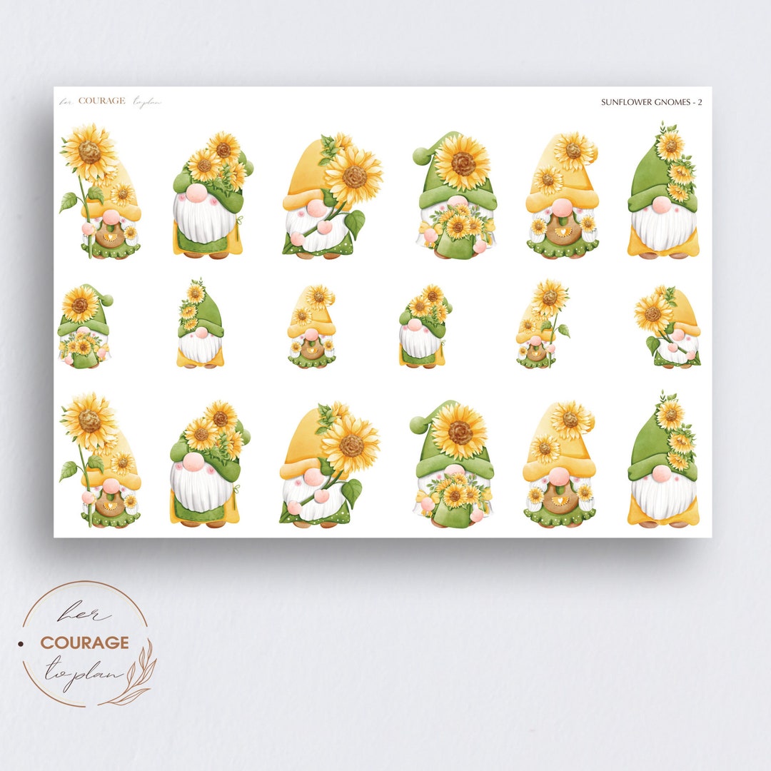 Gnome Planner Stickers, SUNFLOWER Gnomes V2, SUNFLOWER Gnome Stickers ...