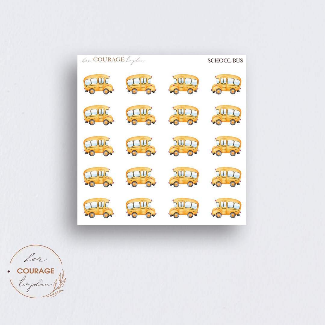 SCHOOL BUS Planner Stickers, Back to School Yellow Bus Mini Icon ...
