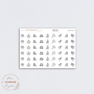 TEENY TINY Planner Icon Stickers, PETS Icon Stickers, Mini Teeny Tiny Pet Shampoo Paw Food Pet Shots Mix Icons, Transparent Clear, Matte