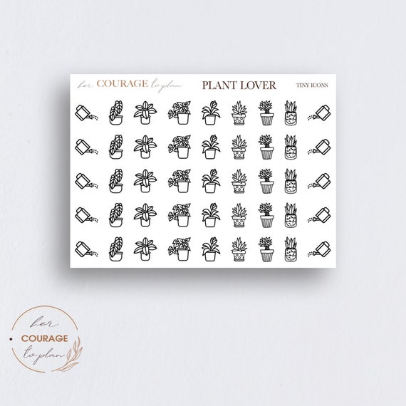 TEENY TINY Planner Icon Stickers, PLANT Lover Icon Stickers, Mini Teeny Tiny Potted Houseplants Pothos Ivy Lily, Transparent Clear, Matte
