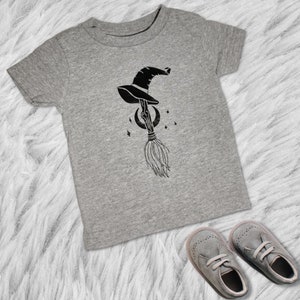 Heather Gray Witch Hat Broom Moon One Year Old Shirt 12 month old