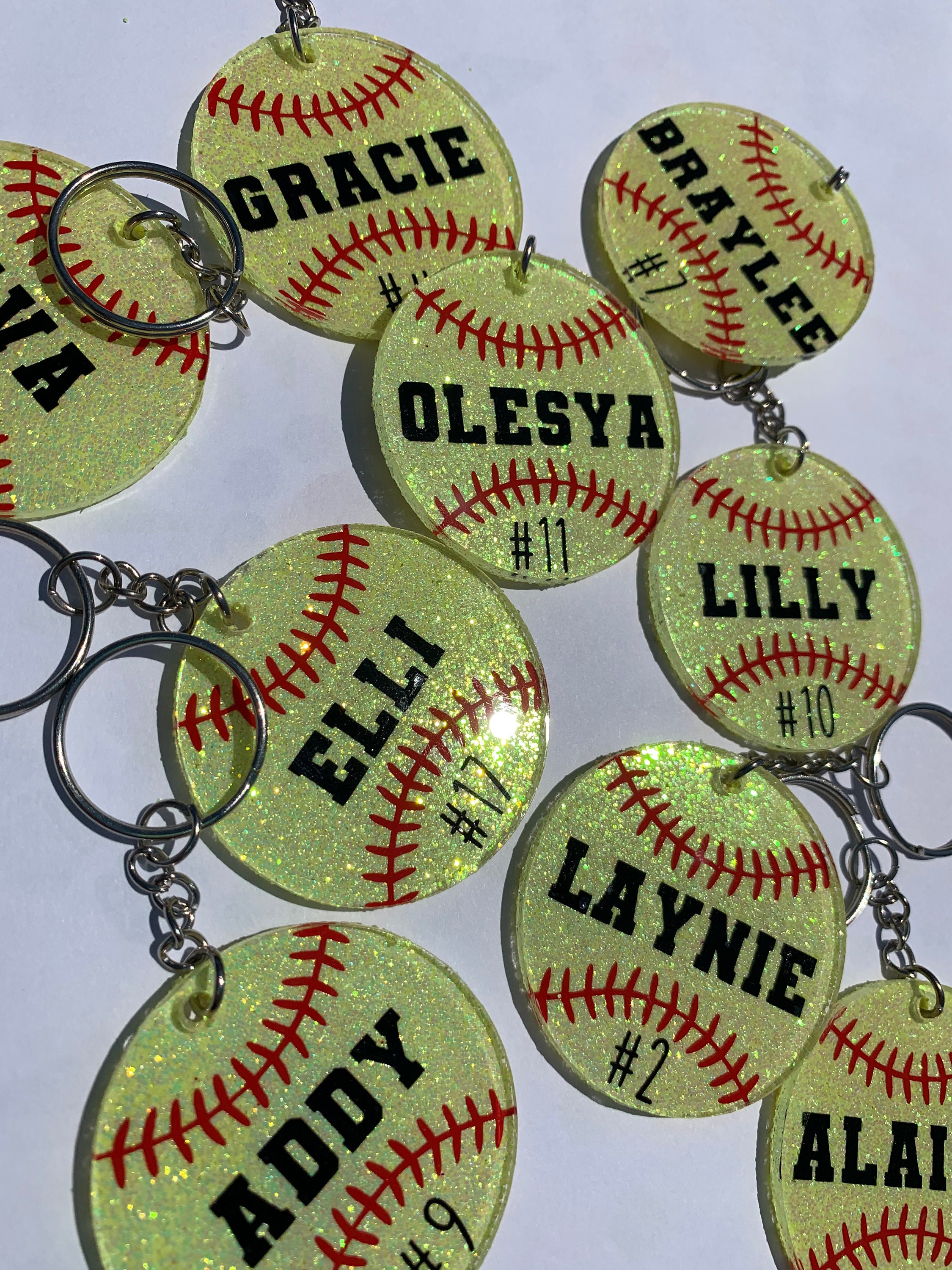 Custom Acrylic Keychain Softball Keychain Personalized Etsy