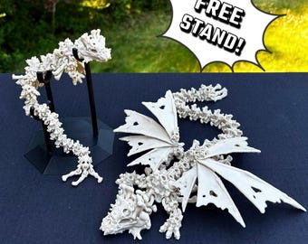 3D Printed Hollow Dragon | Flexible Skull and Bones Dragon Fidget | Halloween Dragon Creature Flexi Toy | Articulating 3D Printed Fidget