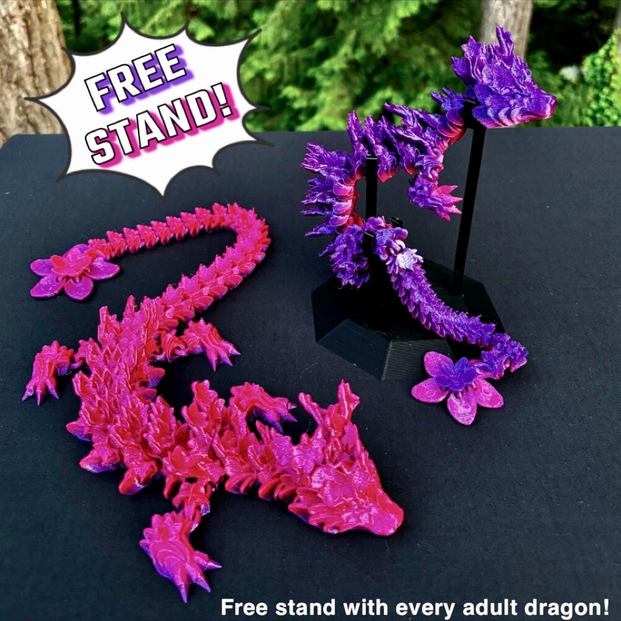 3D-gedruckter Kirschblütendrache | 30 Cm Beweglicher Fidget-Drache Als Schreibtisch-Deko & Sammlerstück (weiß-blau)