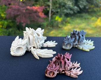 Tortue creuse imprimée en 3D personnalisée | Flexible Skull and Bones Turtle Fidget | Jouet flexible dragon créature d'Halloween | Fidget articulé | Cadeau