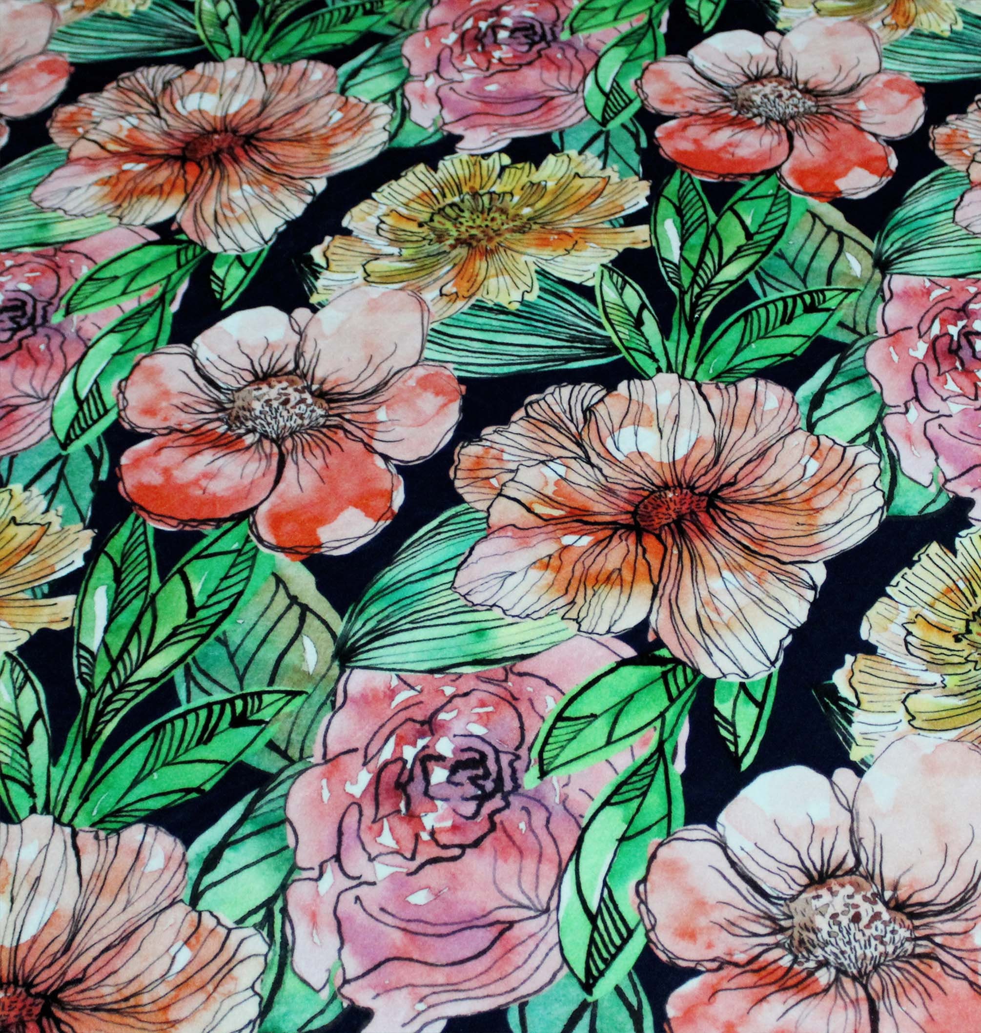 Digital Print Velvet Fabric of Tropical Floral Pattern for Etsy