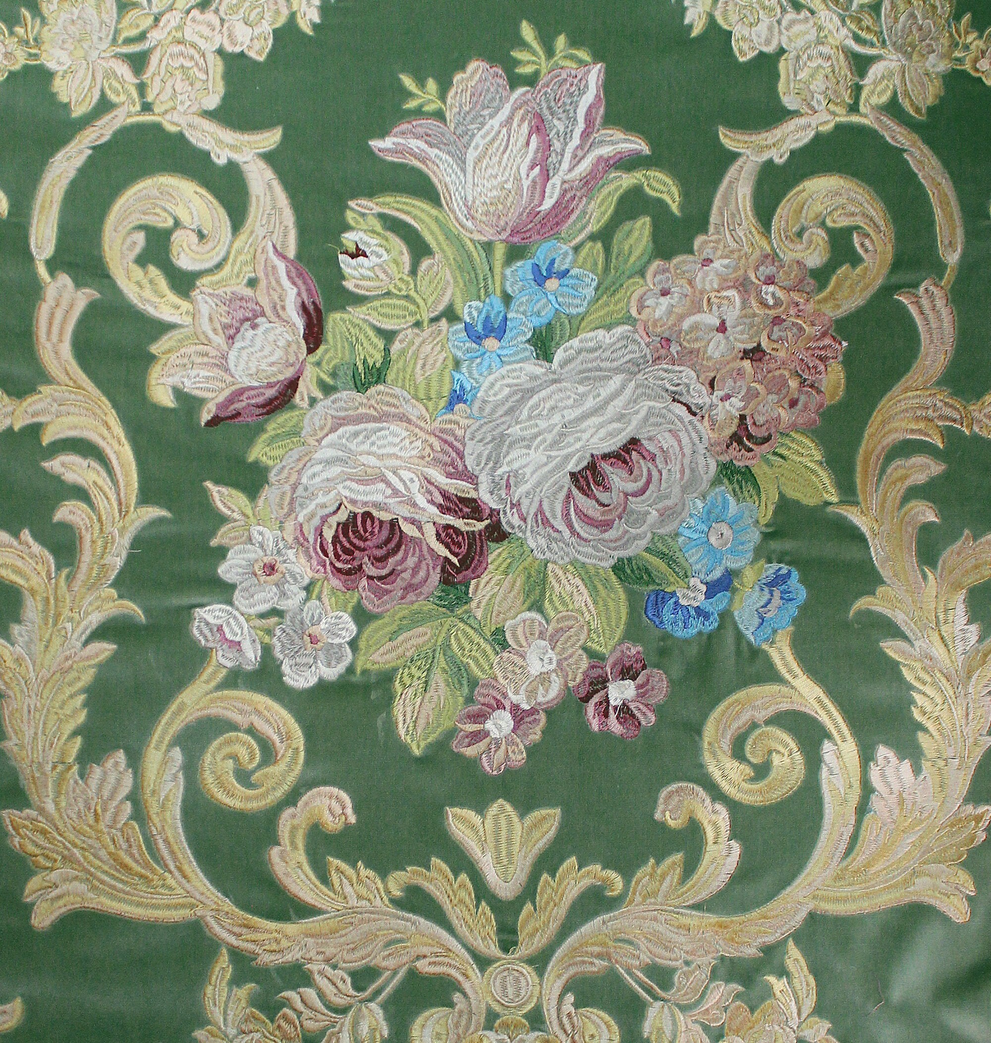 Embroidery Velvet Upholstery Fabric Aubusson Rose Bouquet Etsy