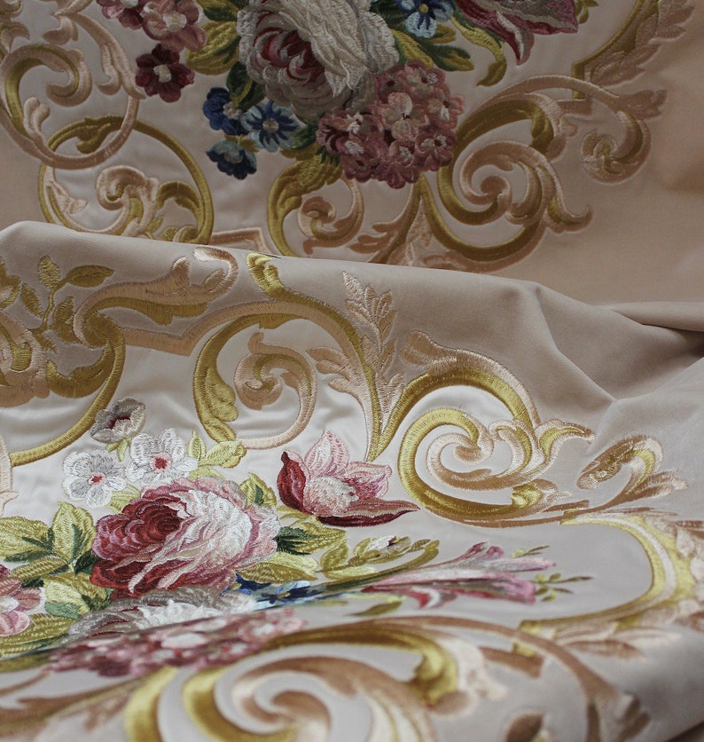 Embroidery velvet upholstery fabric aubusson flower bouquet  etsy Embroidery velvet upholstery fabric aubusson flower bouquet  etsy