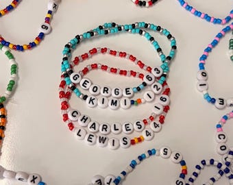 F1 Driver Bracelets with Helmet Colors. First/Last Name or Initials