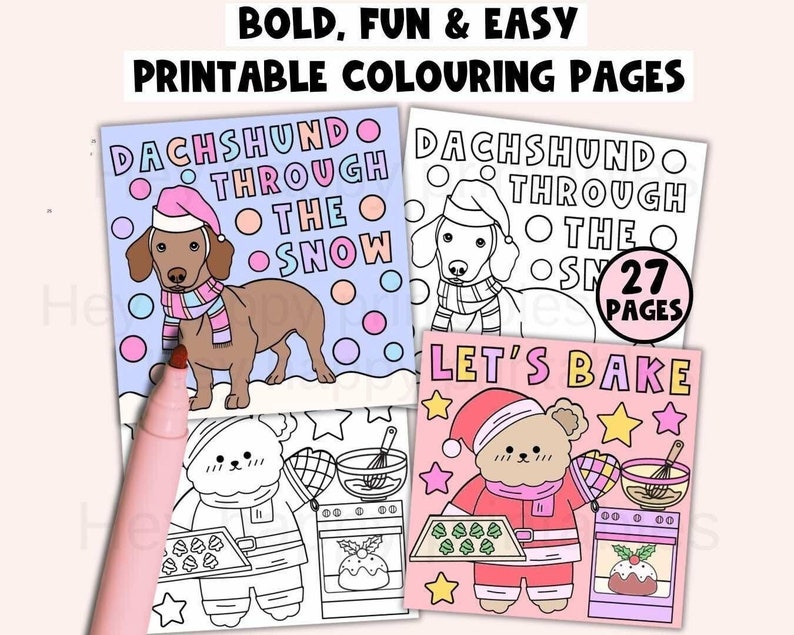 Printable Christmas Coloring Book Pages, Bold Easy Colouring Pages ...