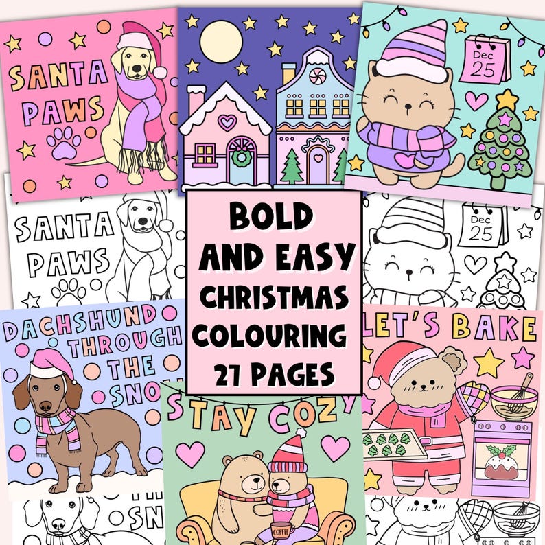 Printable Christmas Coloring Book Pages, Bold Easy Colouring Pages