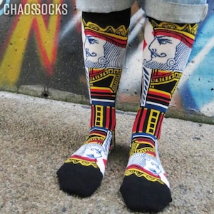 Roi de carreau / Chaussettes pour cartes à jouer / Chaussettes sympas / Chaussettes habillées / Chaussettes amusantes