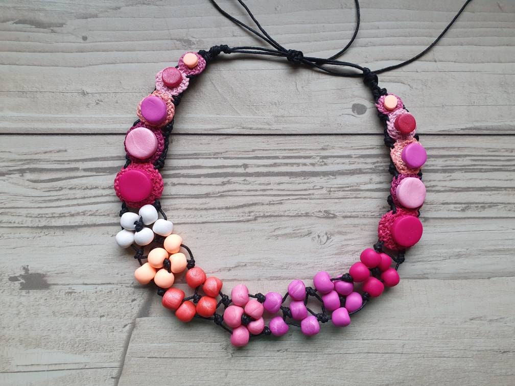 Pink Necklace, Cord Necklace, Braided Necklace, Statement  display picture 1