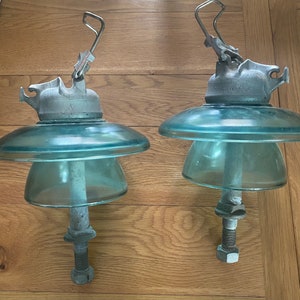 Vintage Industrial French Recycled Turquoise Green Glass Electricity Pole Insulator