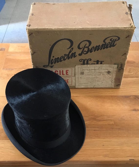 Antique Lincoln Bennett & Co Ltd Piccadilly London Black Plush Fur/Silk Top Hat with Original Box C1920’s